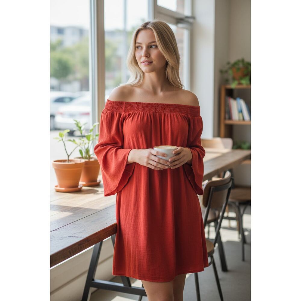 Abercrombie & Fitch Red Off Shoulder Bell Sleeve Mini Dress Womens Size S Small